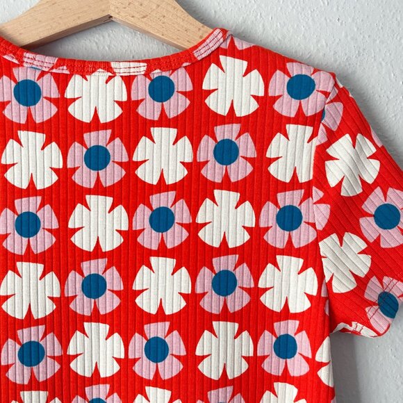 Hanna Andersson Drop Needle Rib Dress Far Out Flowers on Orange Spice 8 (130) - Picture 6 of 8